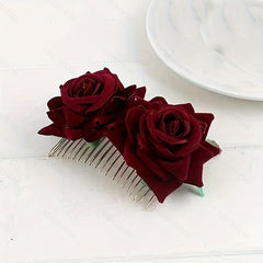 Double Red Rose Hair Comb for Women