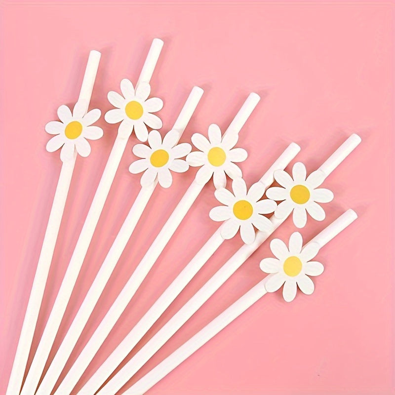10pcs Daisy Flower Paper Straws Disposable Straws for Birthday Party Decoration