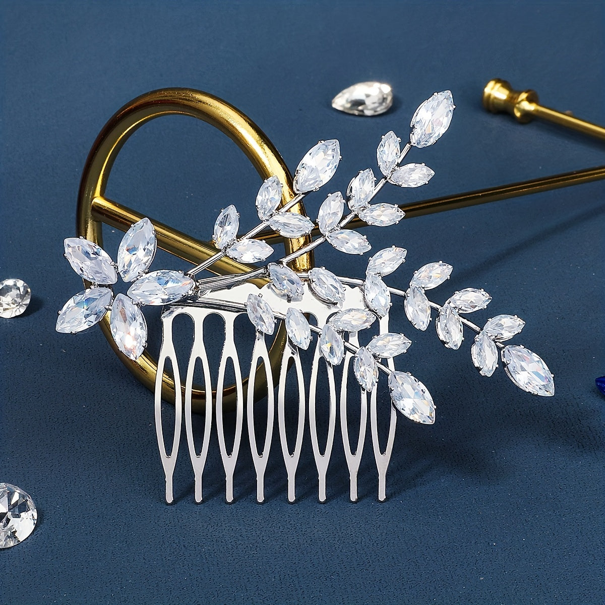 Bridal Crystal Hair Comb Wedding Hair Accessories Alloy Leaf Insert Comb