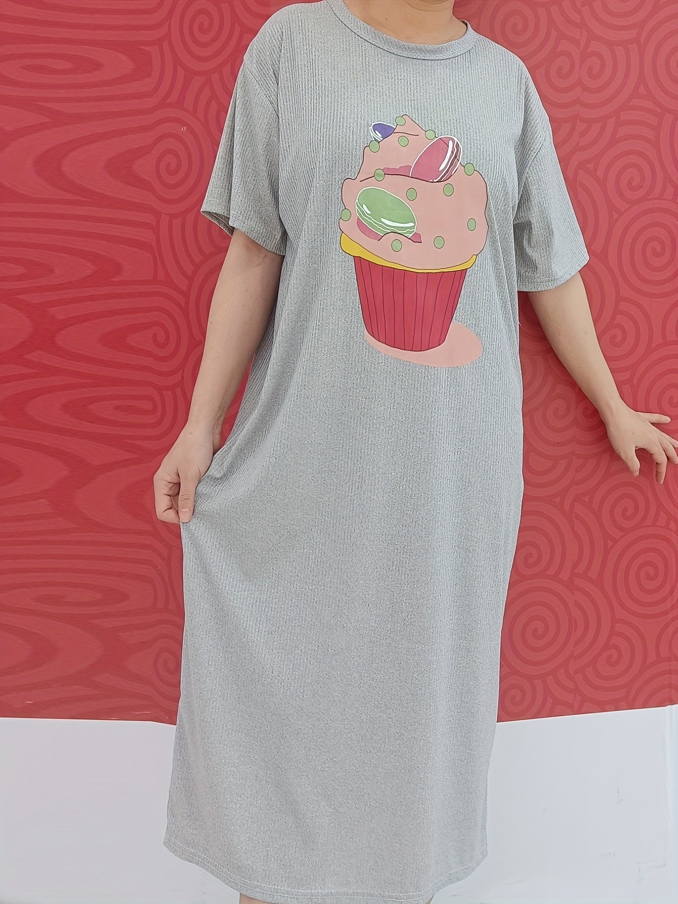 Ice Cream Print Lounge Dresses Soft & Comfy Short Sleeve Loose Home Dress