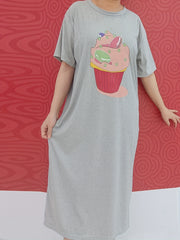 Ice Cream Print Lounge Dresses Soft & Comfy Short Sleeve Loose Home Dress