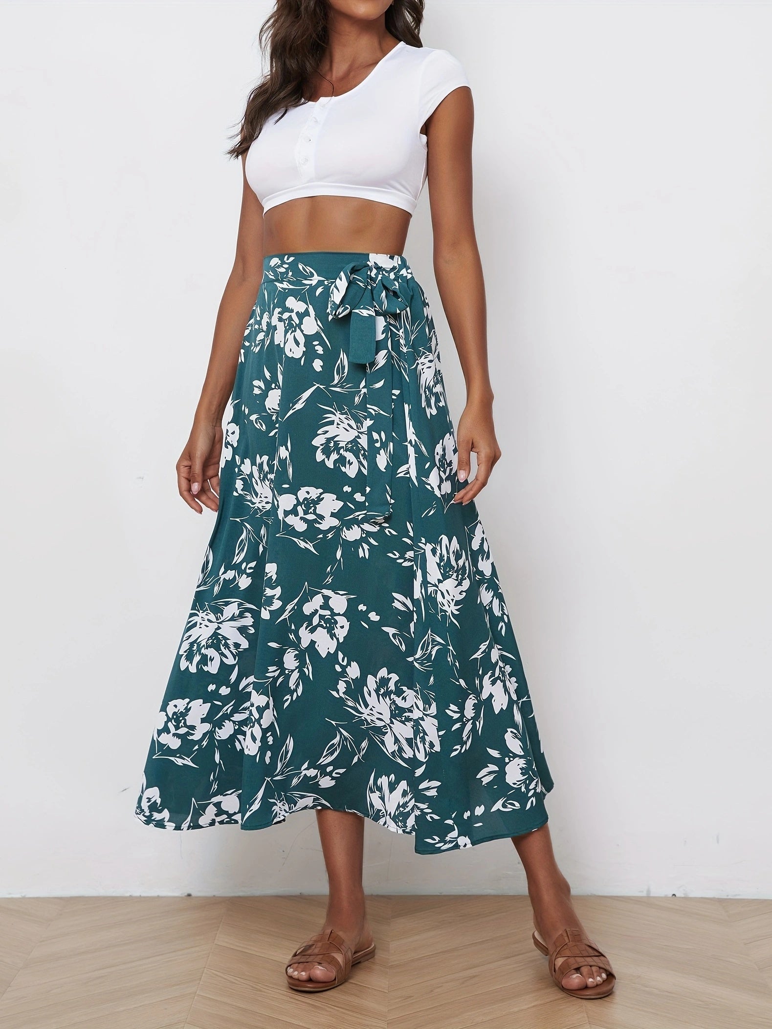 Floral Print Tie Waist Skirt for Spring & Summer