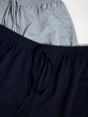 2 Pcs Plus Size Basic Shorts Set - Women's Plus Solid Drawstring Elastic