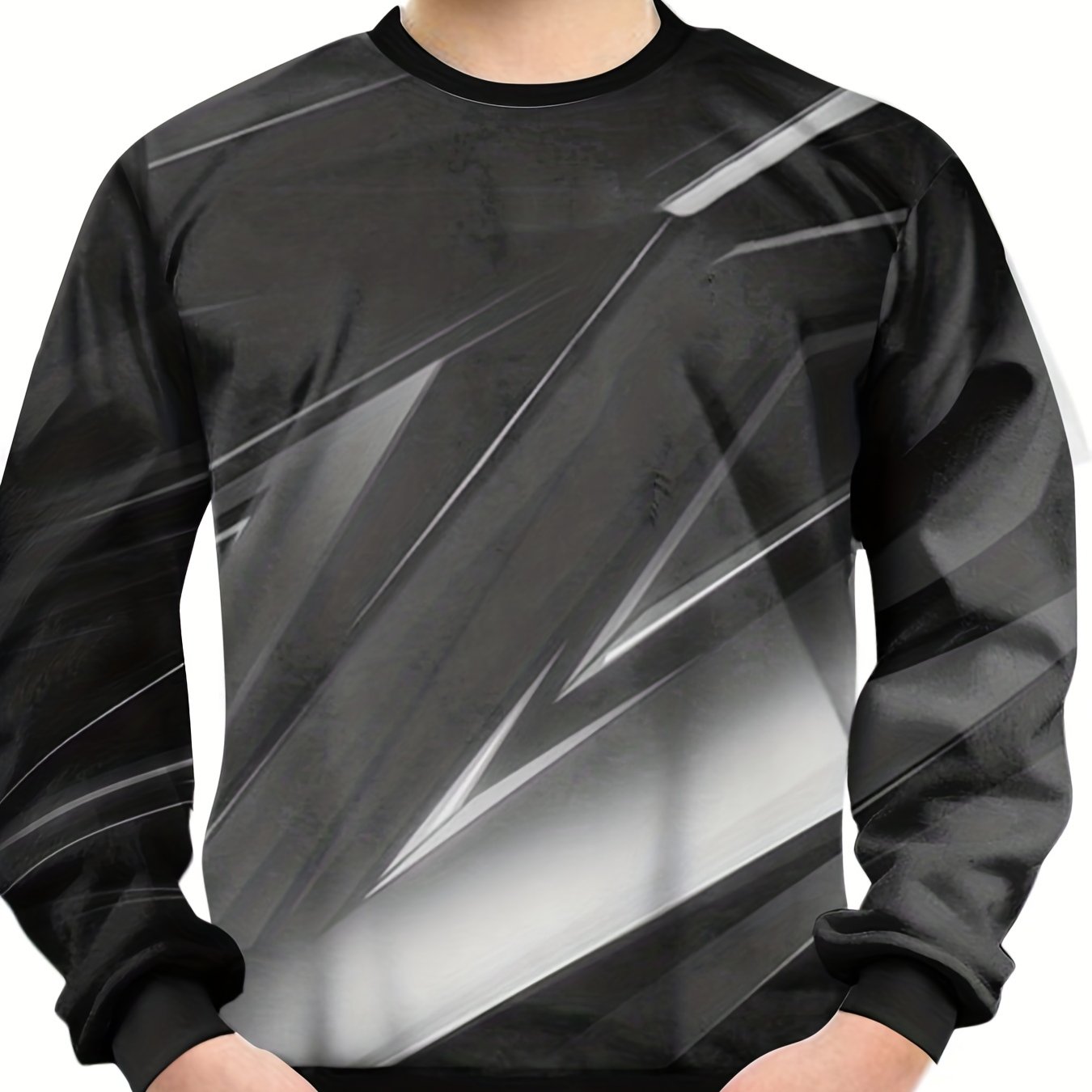 Gray Digital Pattern Sweatshirt For Kids Long Sleeve Top