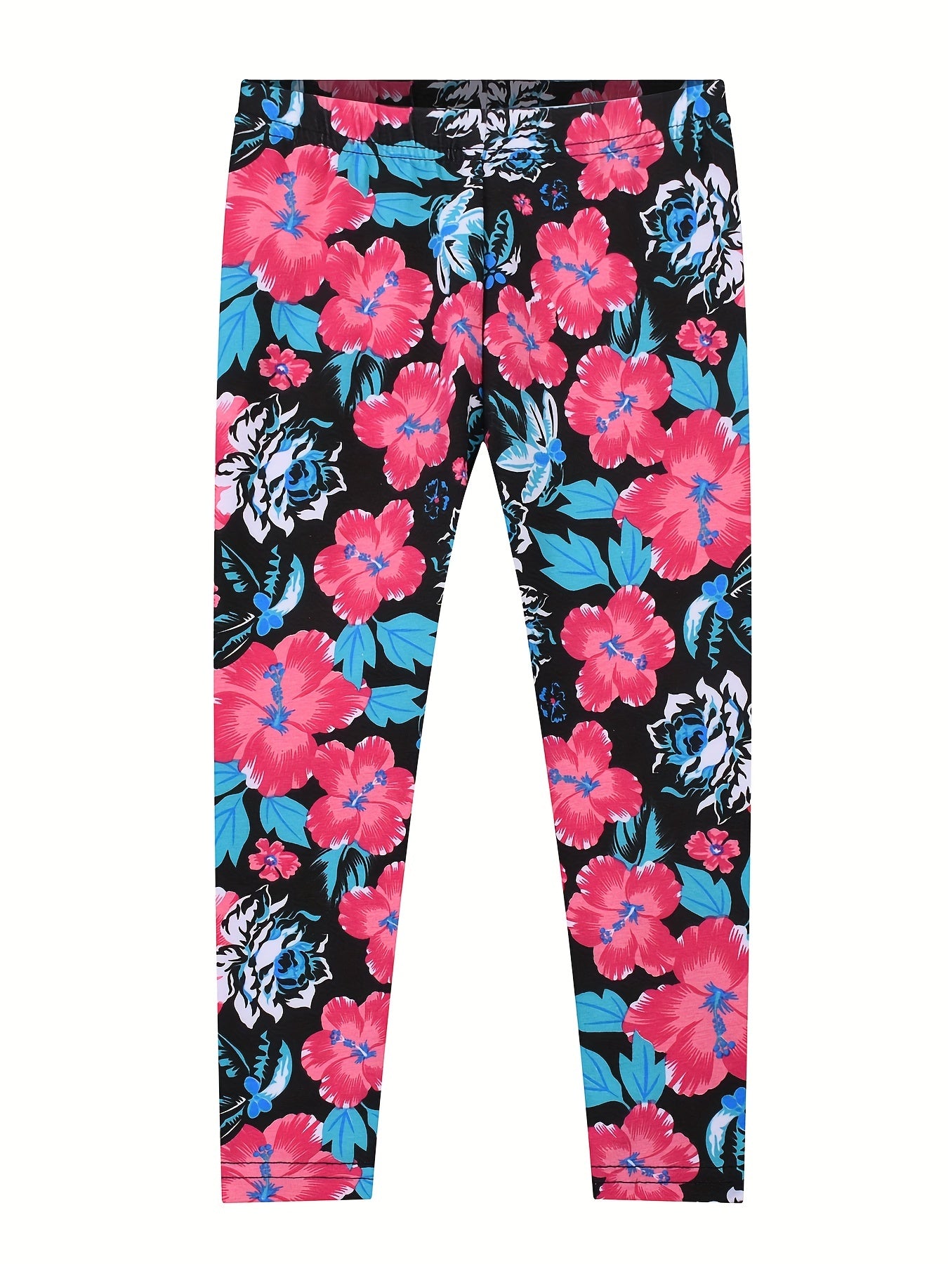 2pcs Toddler Girls Flowers Elastic Waist Cropped Leggings