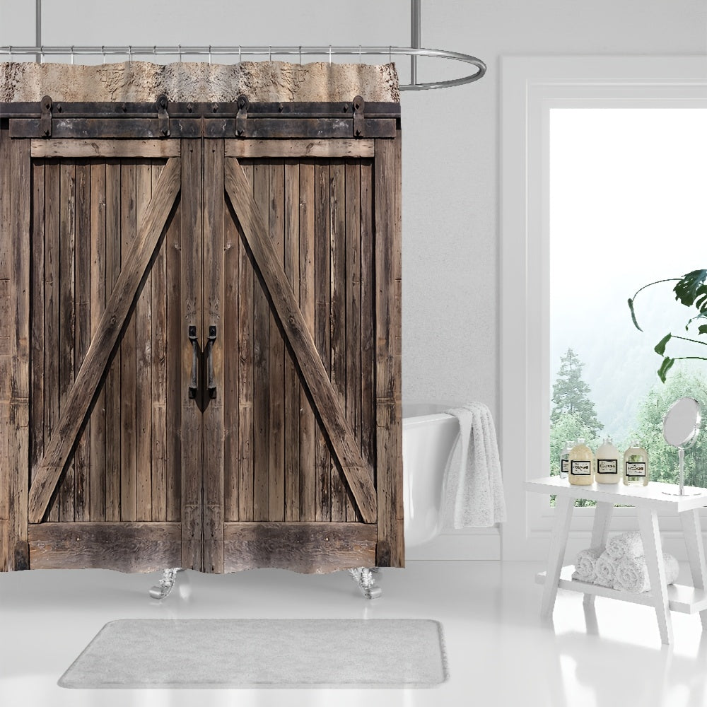 Rustic Western Shower Curtain Dark Brown Barn Door