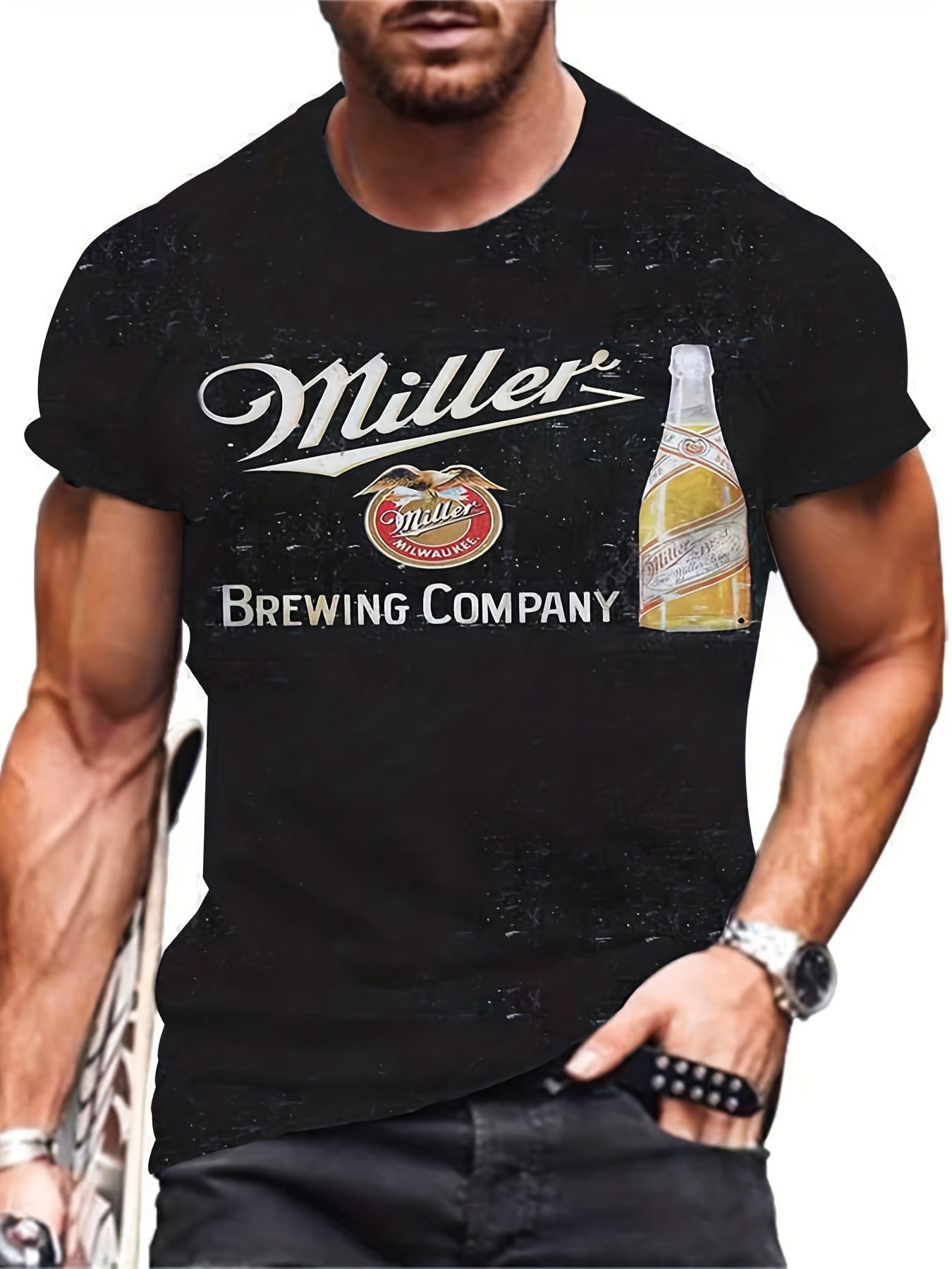 Men's 3D Beer Graphic T Shirt Short Sleeve Tee