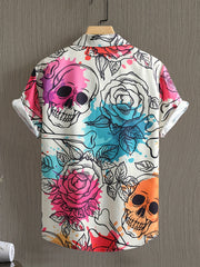 Skeleton And Rose Pattern Hawaiian Shirt