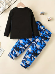Boys Alphabet Print Top & Camo Trousers Pajama Set