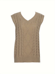 Preppy Sweater Vest Women's Plus Solid Argyle Knit V Neck Slight Stret