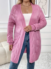 Casual Cardigan Women's Plus Solid Jacquard Long Sleeve Open Front