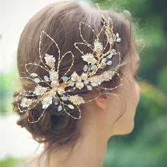 Crystal Leaf Bridal Headband Hand Woven Bridal Headdress
