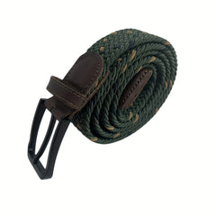 Elastic Army Green Square Plaited Belt Men's Canvas Woven Belt