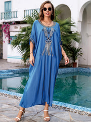 Boho Kaftan Dress Women's Plus Embroidered Batwing Sleeve