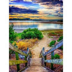 DIY Acrylic Paint By Numbers Kits Tree Lake Drawing Artwork Without Frame
