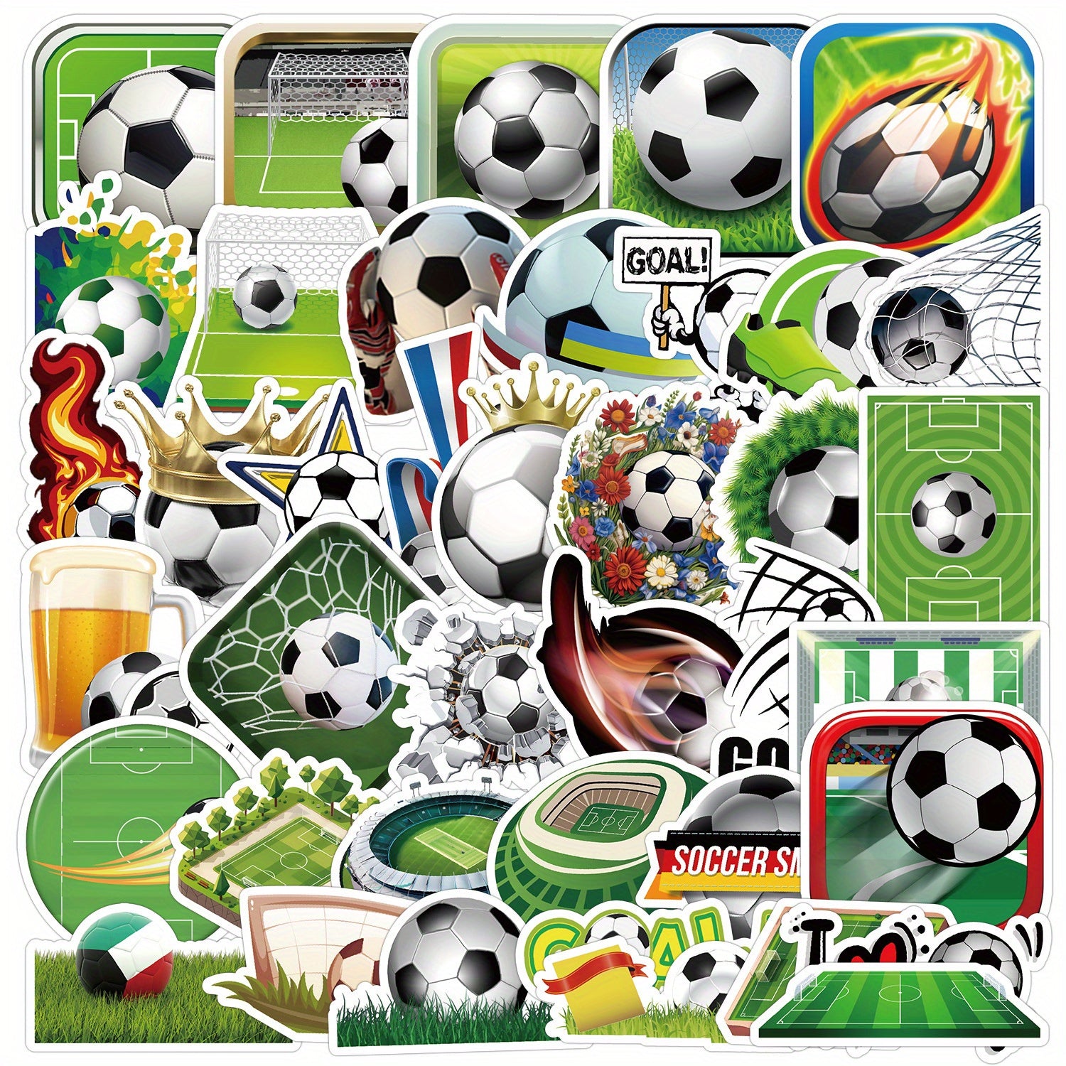 50pcs Soccer Theme Stickers Football Vinyl Decals for Water Bottles Laptops