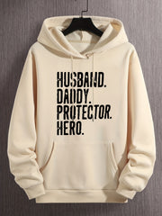 Husband Letter Print Hoodies Men Graphic Sweatshirt Comfy Hooded Pullover