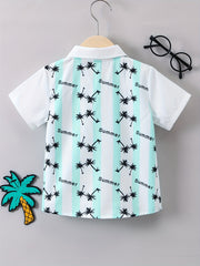 Boys Coconut Tree Print Collar Shirt Short Sleeve Kids Summer Tops