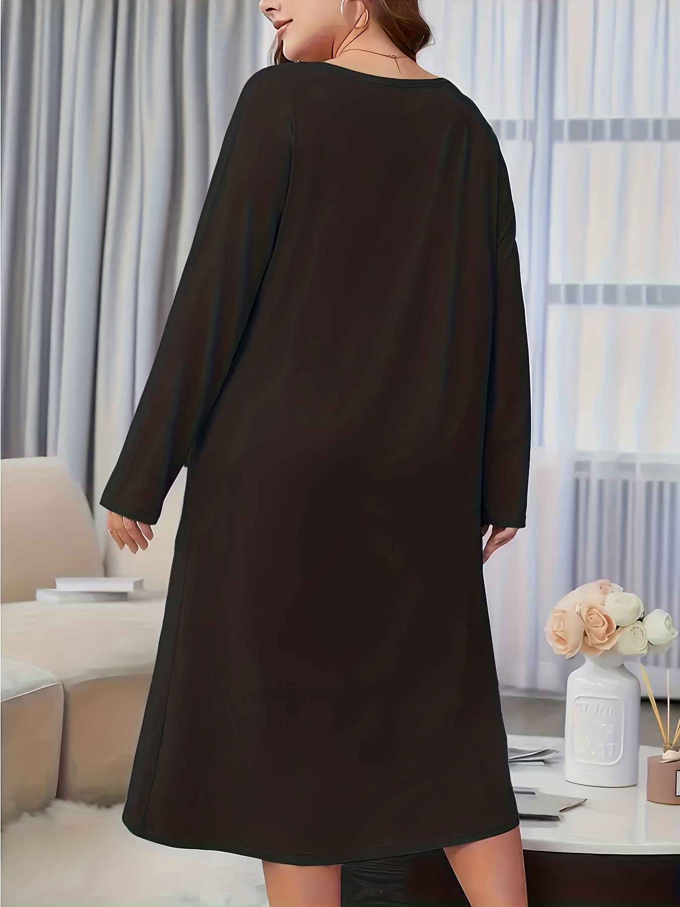 Women's Plus Sun & Moon Print Long Sleeve Nightdress