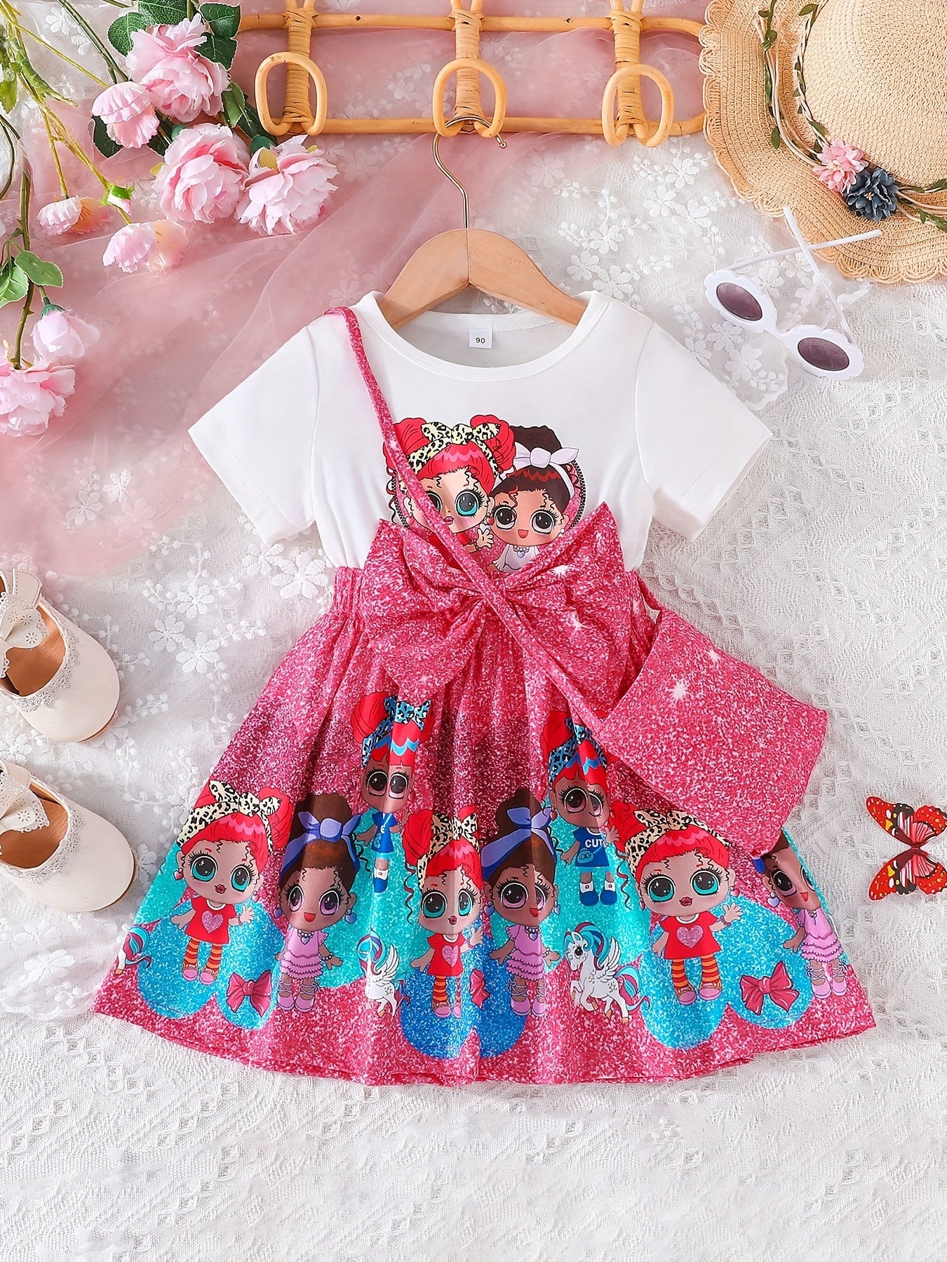 Tie Dye Stitching Short Sleeve Tee Dress & Bag Set