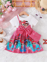 Tie Dye Stitching Short Sleeve Tee Dress & Bag Set