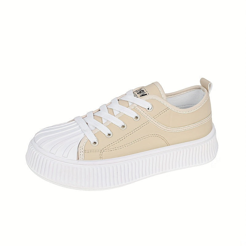Women's Platform Sneakers Round Toe Lace Up Low Top Canvas Shoes