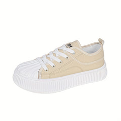Women's Platform Sneakers Round Toe Lace Up Low Top Canvas Shoes