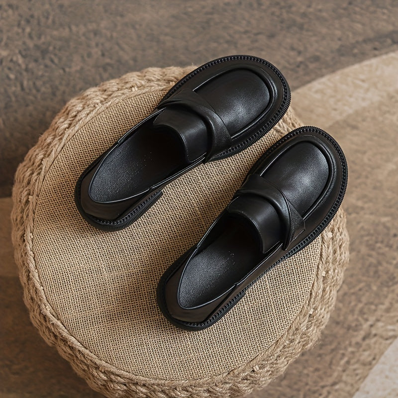 Women's Chunky Heel Loafers Retro Faux Leather Shoes Comfortable Walking Shoes