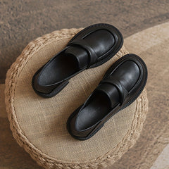 Women's Chunky Heel Loafers Retro Faux Leather Shoes Comfortable Walking Shoes