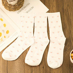 3 Pairs Heart Print Socks Comfy Mid Tube Women's Stockings