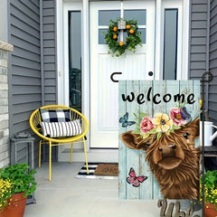 Welcome Highland Cow Garden Flag Burlap Rustic Farmhouse Highland Cow