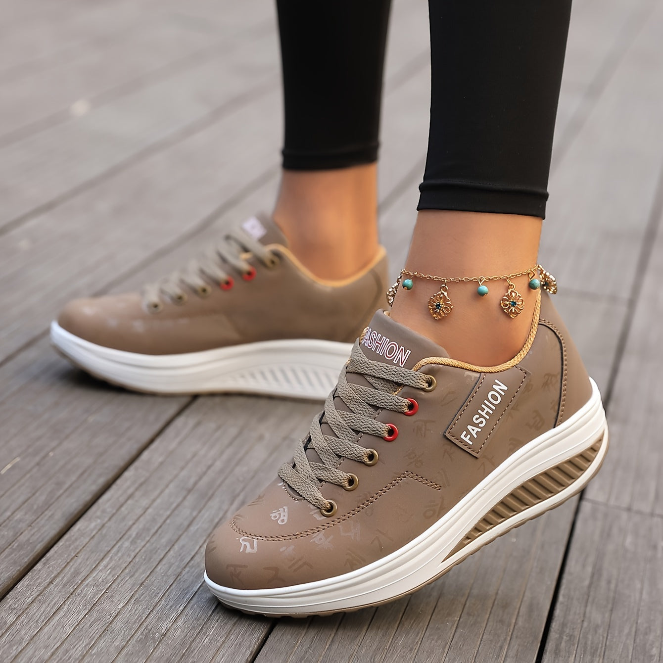 Women's Graffiti Wedge Sneakers Height Increased Athletic Walking Shoes