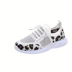 Leopard Pattern Breathable Sneakers Low Wedge Casual Sporty Shoes