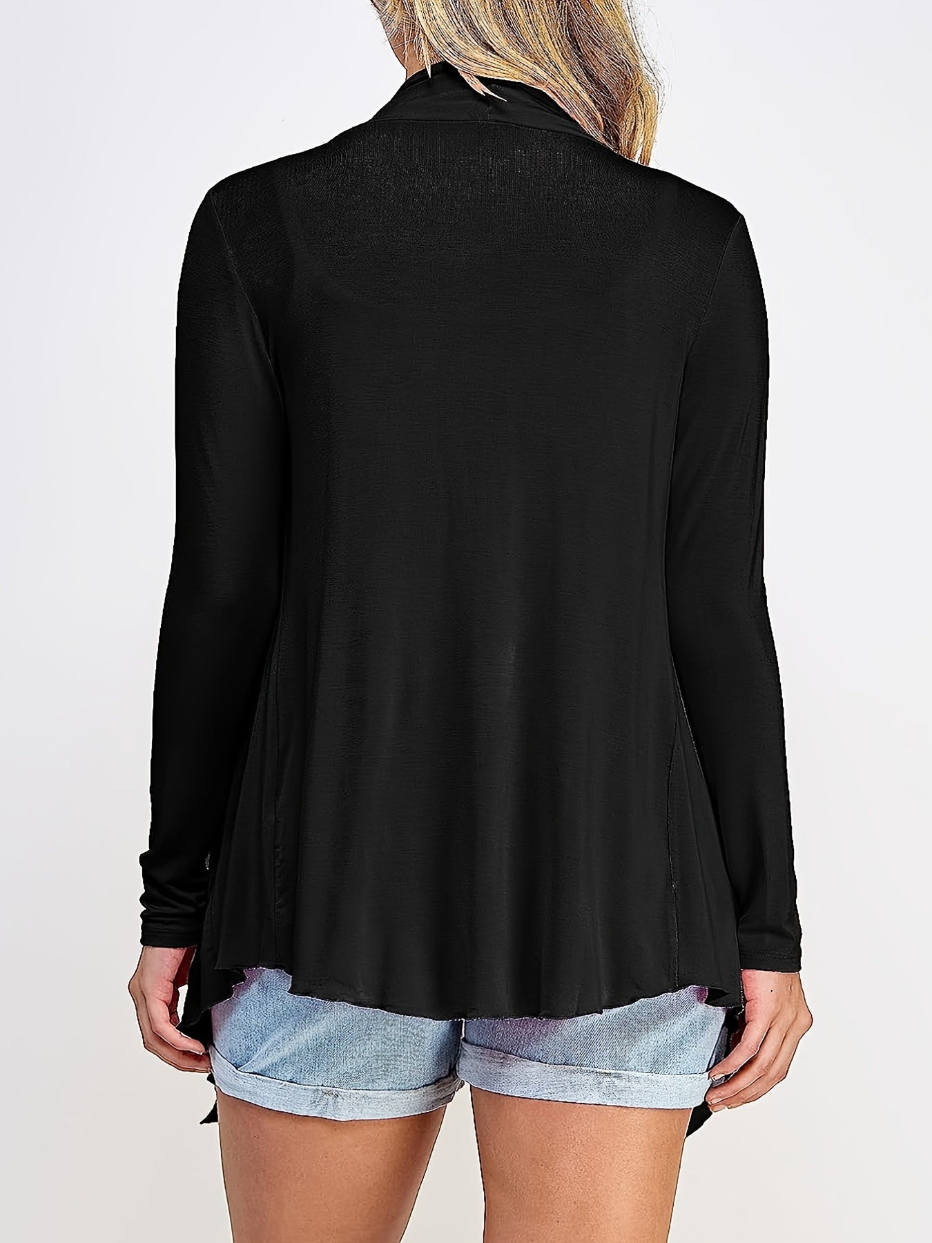 Solid Long Sleeve Open Front Stretch Cardigan