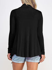 Solid Long Sleeve Open Front Stretch Cardigan
