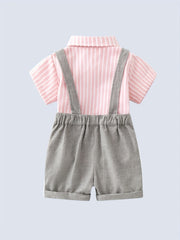 2pcs Baby Boys Striped Shirt & Suspender Shorts Set Gentleman Clothes