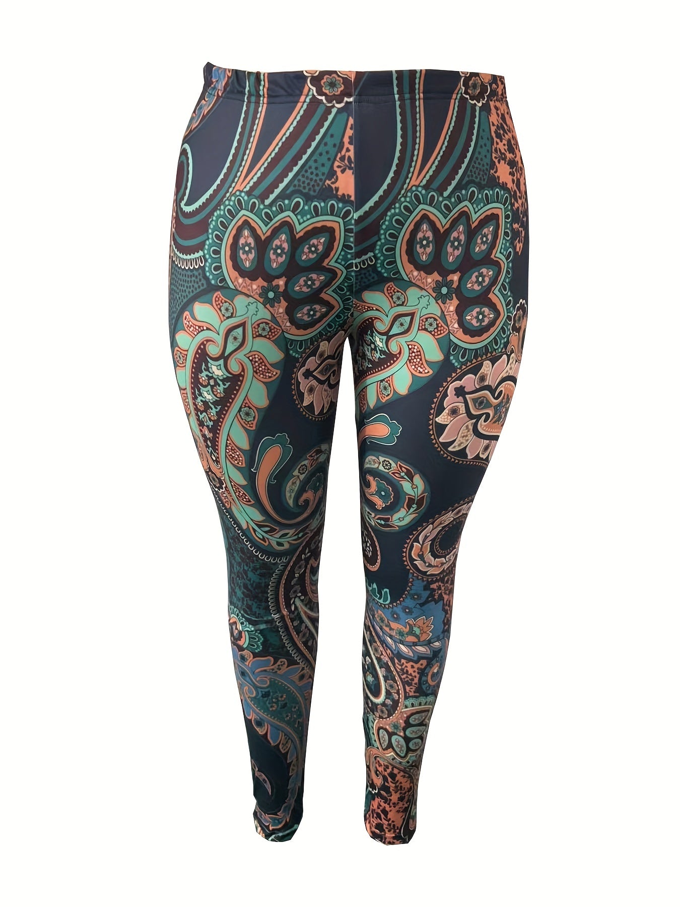 Boho Leggings Women's Plus Paisley Print Skinny Leggings