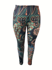 Boho Leggings Women's Plus Paisley Print Skinny Leggings