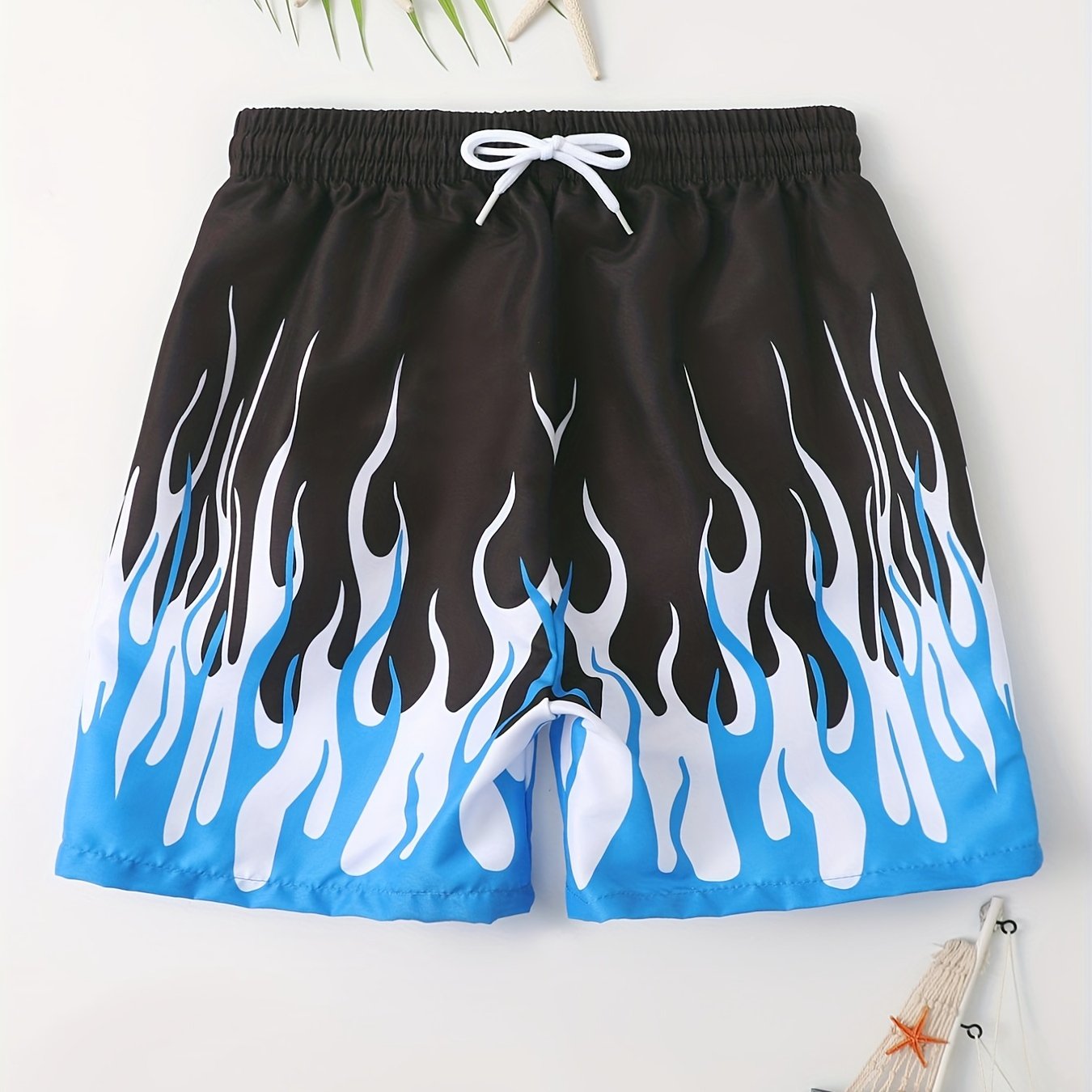 Boy's Fire Pattern Swim Trunks Elastic Waist Beach Shorts