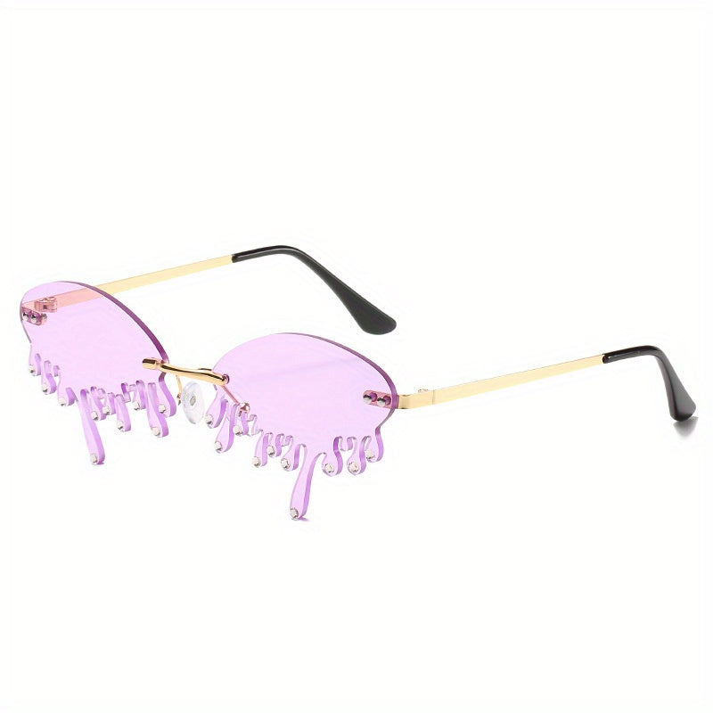 Rhinestone Rimless Flame Sunglasses for Women Men