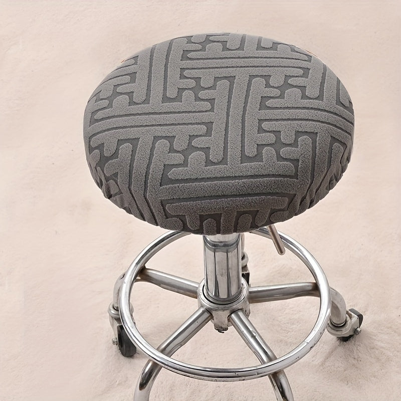 Round Stool Dining Chair Slipcover Jacquard Dust Proof Soft Stool Cover