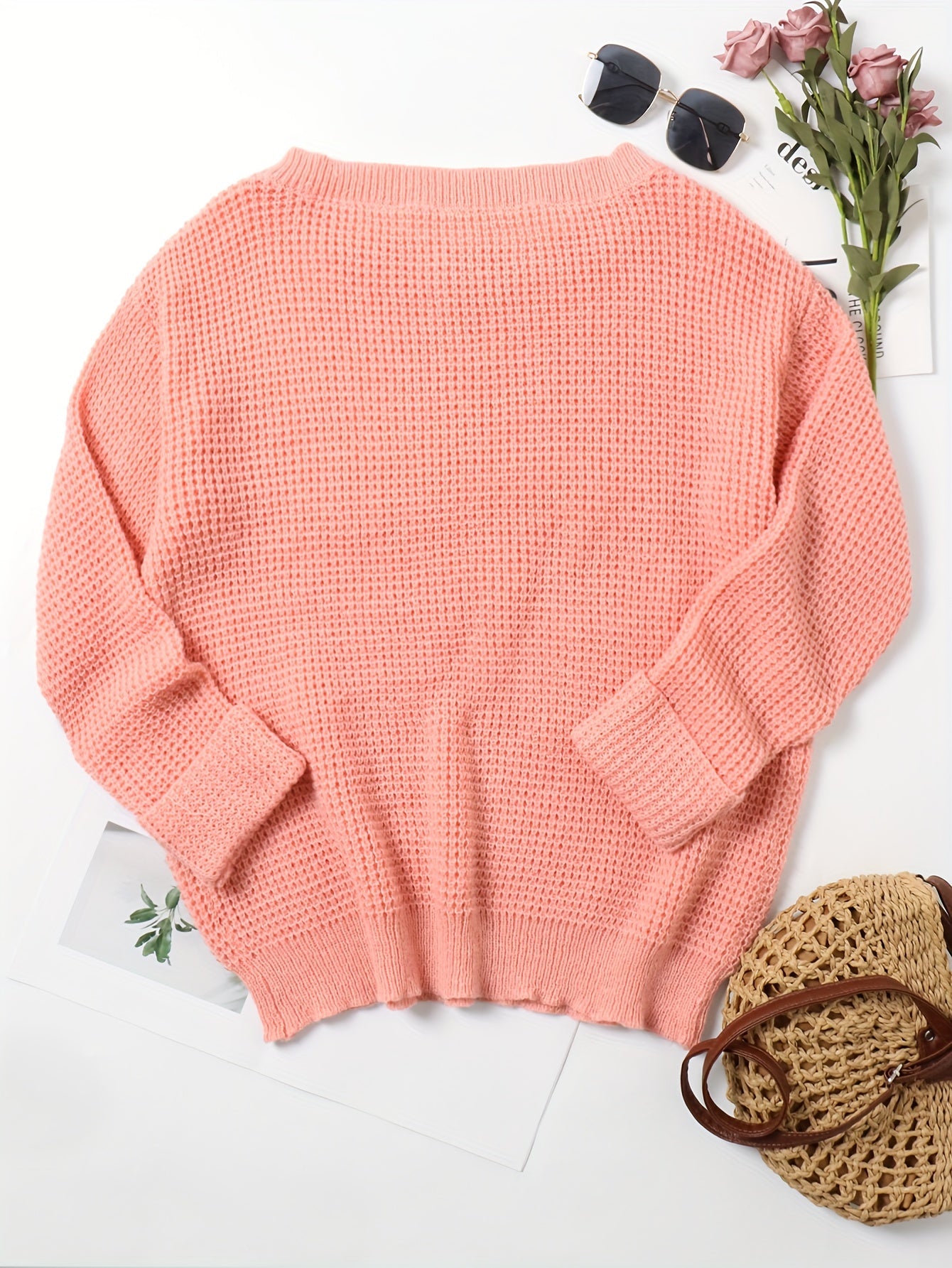Solid Long Sleeve Round Neck Knitted Jumper