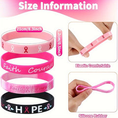 30 Pink Awareness Silicone Wristbands Breast Cancer Hope Faith Strength