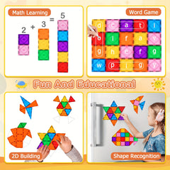 Magnetic Building Tiles 95pcs Magnetic Blocks For Kids with 2 Cars
