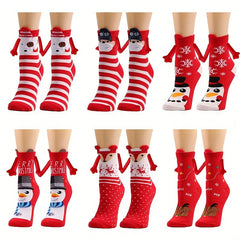 6 Pairs Hand In Hand Magnetic Socks Couple Crew Sock Xmas
