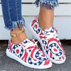 Women's Star & Ring Pattern Boat Shoes Independence Patriotic Sneakers