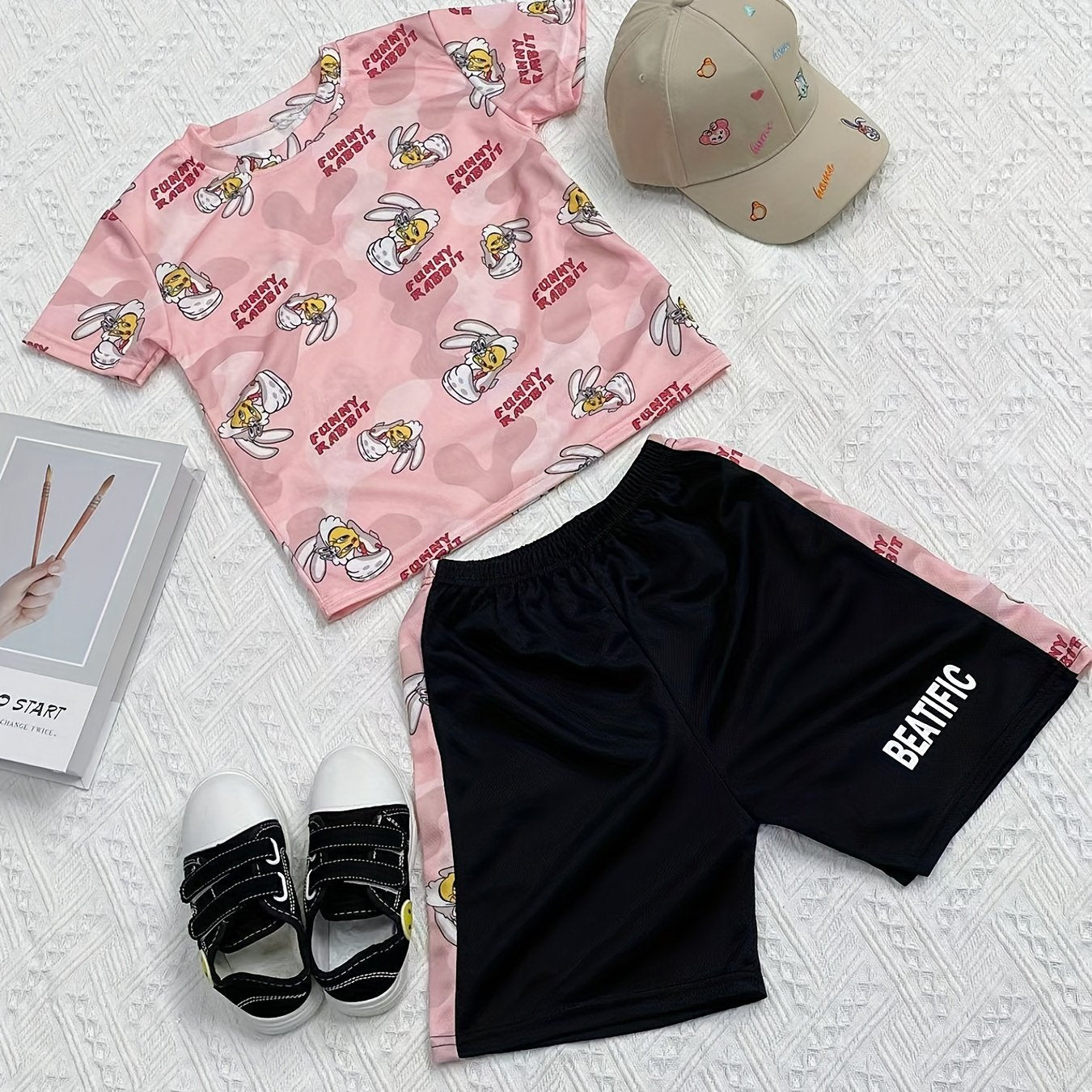 Boys Funny Rabbit Casual Outfit T shirt & Shorts Summer Clothes Sets