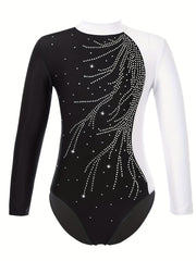 Girls' Long Sleeve High Neck Gymnastic Jumpsuit