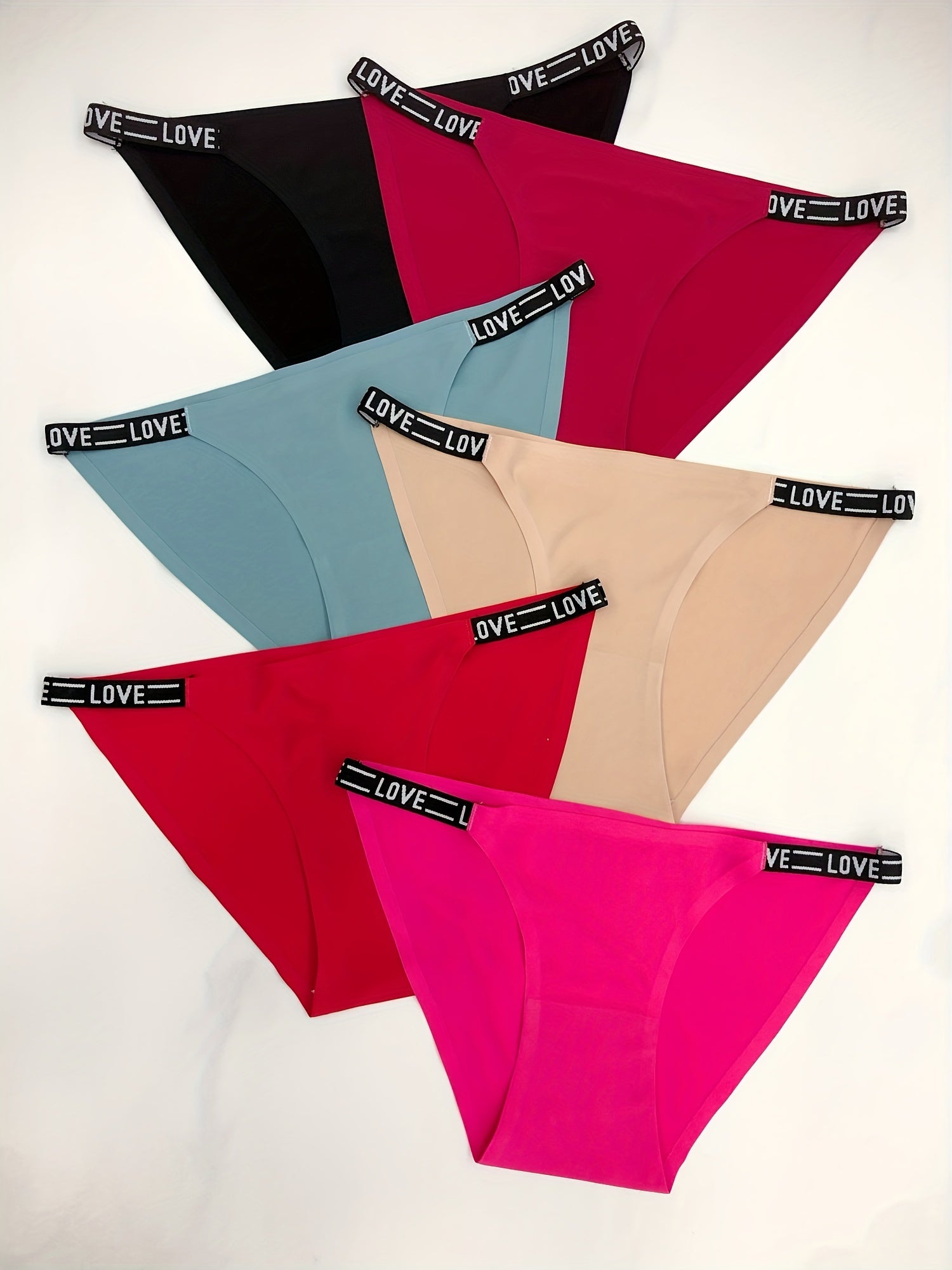 6 Pcs Letter Tape Bikini Panties Low Waist Stretchy Lingerie & Underwear