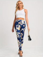 Vintage Floral Print Leggings High Waist Slim Long Length Leggings